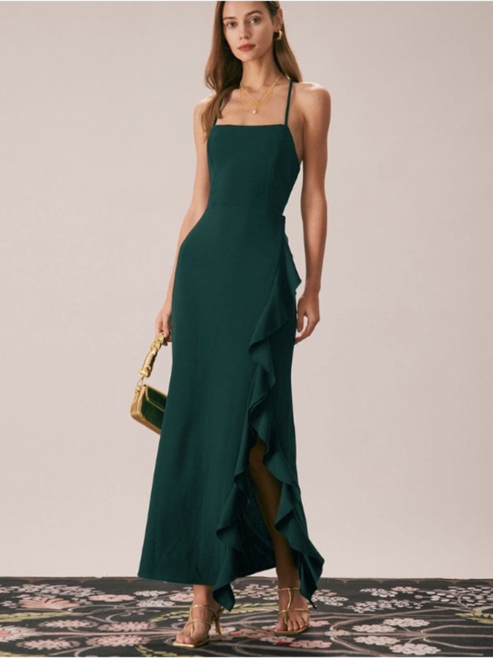 RIHOAS Emerald Green Ruffle Maxi Dress